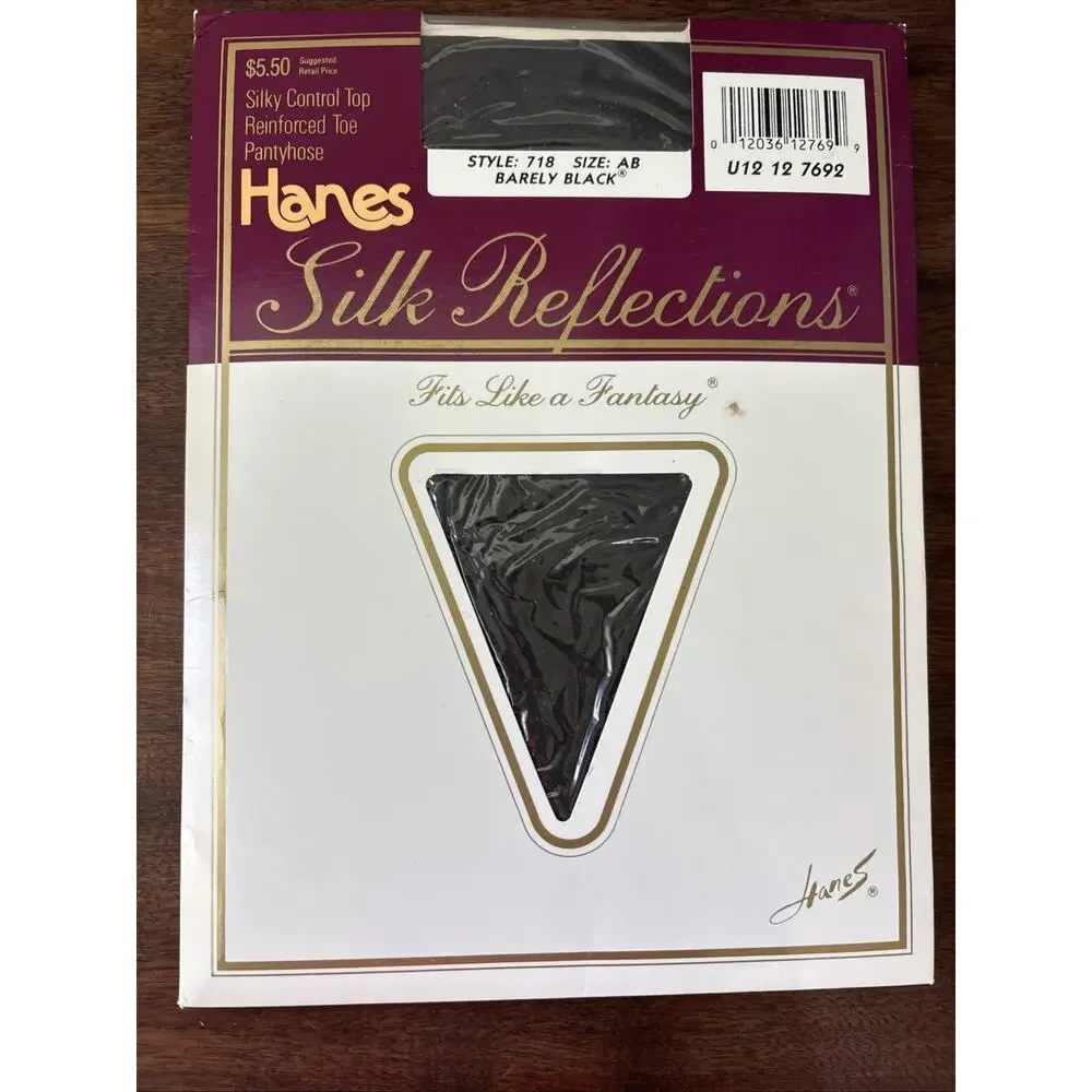 Hanes Silk Reflections Nylons Sheer Control Top 718 SIZE AB Barely There & Black